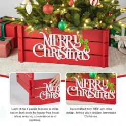 24 In. L Red "MERRY CHRISTMAS" Wooden Crate Tree Collar 11 24 In. L Red "MERRY CHRISTMAS" Wooden Crate Tree Collar -Christmas Decor Shop glitzhome christmas tree collars 2010600059 4f 1000