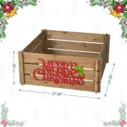 27 In. L Natural Wooden "MERRY CHRISTMAS" Solid Wood Crate Tree Collar -Christmas Decor Shop glitzhome christmas tree collars 2010600060 c3 1000