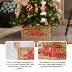 24 In. L Natural Wooden "MERRY CHRISTMAS" Solid Wood Crate Tree Collar -Christmas Decor Shop glitzhome christmas tree collars 2010600061 4f 1000