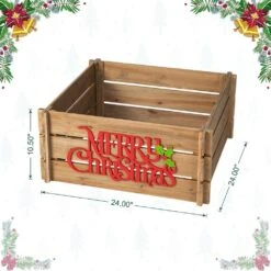 24 In. L Natural Wooden "MERRY CHRISTMAS" Solid Wood Crate Tree Collar -Christmas Decor Shop glitzhome christmas tree collars 2010600061 c3 1000
