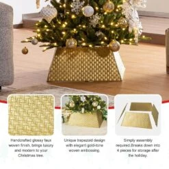 25.75 In. L Trapezoid Gold Metal Weave Tree Collar -Christmas Decor Shop glitzhome christmas tree collars 2010600066 1f 1000