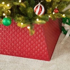25.75 In. L Trapezoid Red Metal Weave Tree Collar 14 25.75 In. L Trapezoid Red Metal Weave Tree Collar -Christmas Decor Shop glitzhome christmas tree collars 2010600067 44 1000