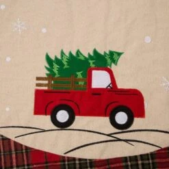 48 In. D Fabric Christmas Tree Skirt - Red Truck -Christmas Decor Shop glitzhome christmas tree skirts 1103203322 c3 1000