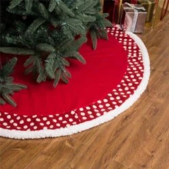 48 In. D Fabric Christmas Tree Skirt In Pompom -Christmas Decor Shop glitzhome christmas tree skirts 1113202460 31 1000