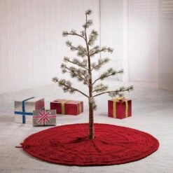 52 In. D Knitted Polyester Red Christmas Tree Skirt 17 52 In. D Knitted Polyester Red Christmas Tree Skirt -Christmas Decor Shop glitzhome christmas tree skirts 1113203191 31 1000