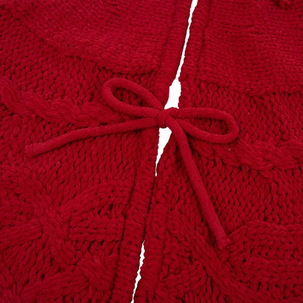 52 In. D Knitted Polyester Red Christmas Tree Skirt 5 52 In. D Knitted Polyester Red Christmas Tree Skirt - Image 3