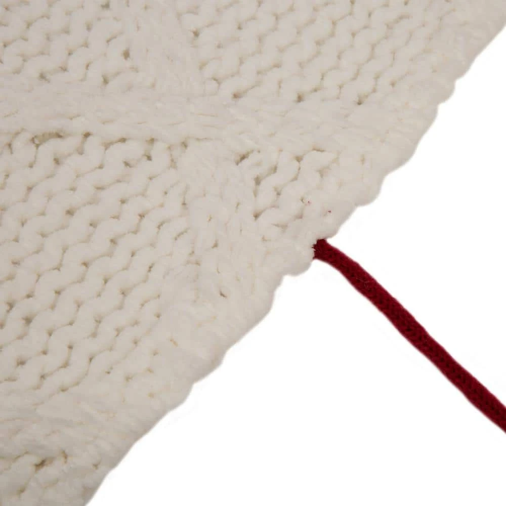 52 In. D Knitted Polyester White Christmas Tree Skirt With Red Trim And Pompom 7 52 In. D Knitted Polyester White Christmas Tree Skirt With Red Trim And Pompom - Image 5