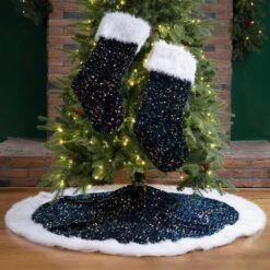 0.39 In. Navy Blue Sequin Christmas Tree Skirt (Set Of 3) -Christmas Decor Shop glitzhome christmas tree skirts 2004700092 31 1000