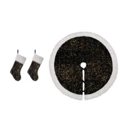 0.39 In. Navy Blue Sequin Christmas Tree Skirt (Set Of 3)