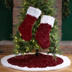 0.39 In. Red Sequin Christmas Tree Skirt (Set Of 3) -Christmas Decor Shop glitzhome christmas tree skirts 2004700093 31 1000