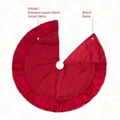 48 In. D Deluxe Burgundy Velvet Ruffled Christmas Tree Skirt -Christmas Decor Shop glitzhome christmas tree skirts 2020100001 1f 1000