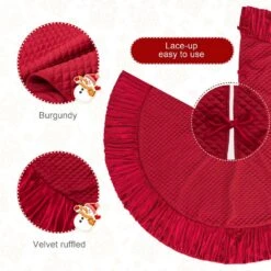 48 In. D Deluxe Burgundy Velvet Ruffled Christmas Tree Skirt -Christmas Decor Shop glitzhome christmas tree skirts 2020100001 4f 1000