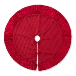 48 In. D Deluxe Burgundy Velvet Ruffled Christmas Tree Skirt