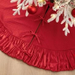 60 In. Dia Oversized Deluxe Red Velvet Ruffled Christmas Tree Skirt -Christmas Decor Shop glitzhome christmas tree skirts 2020100003 66 1000