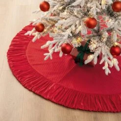 60 In. Dia Oversized Deluxe Red Velvet Ruffled Christmas Tree Skirt -Christmas Decor Shop glitzhome christmas tree skirts 2020100003 76 1000