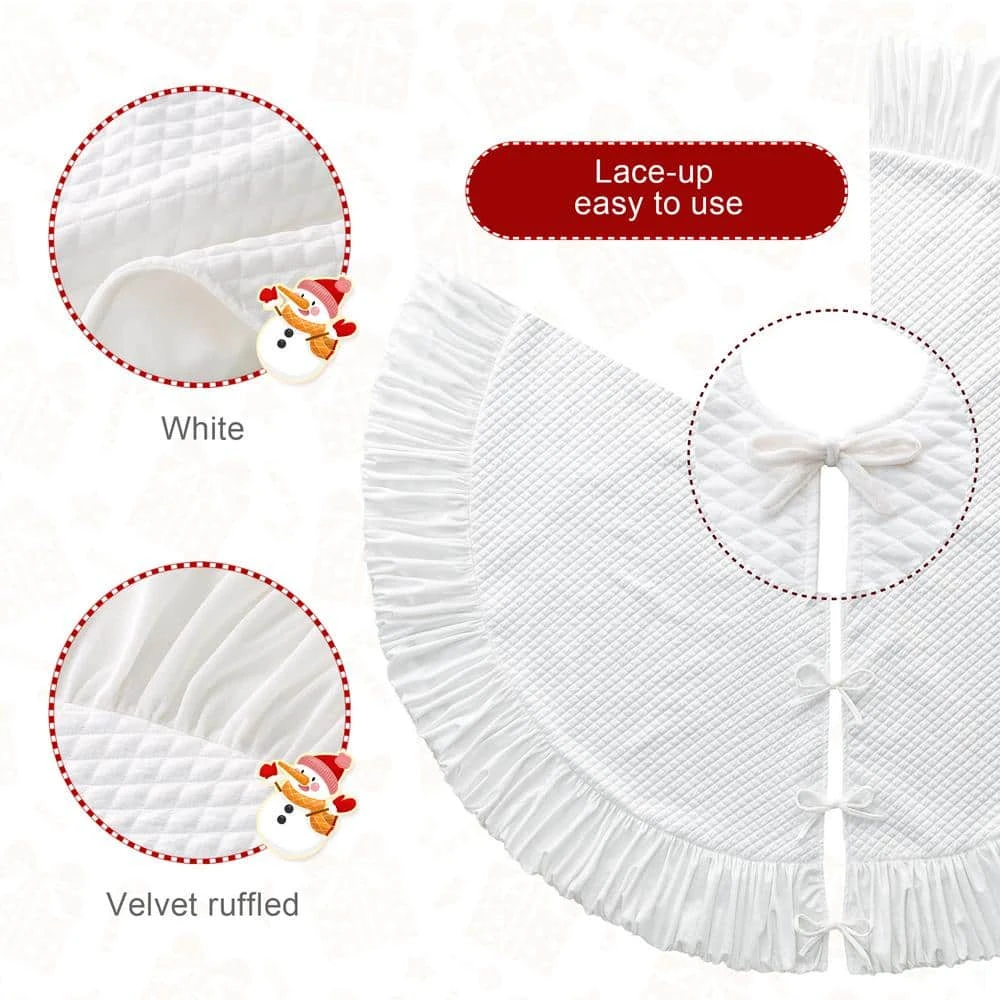 60 In. D Oversized Deluxe White Velvet Ruffled Christmas Tree Skirt 9 60 In. D Oversized Deluxe White Velvet Ruffled Christmas Tree Skirt - Image 7