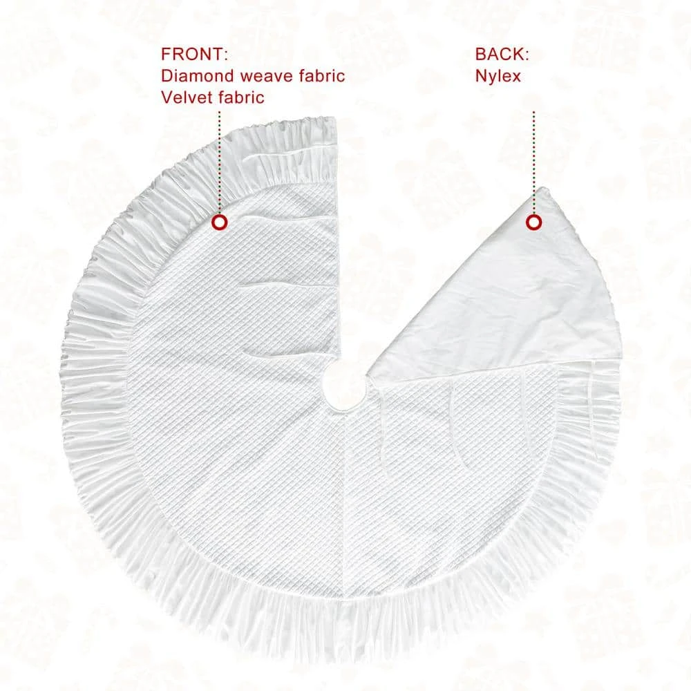 60 In. D Oversized Deluxe White Velvet Ruffled Christmas Tree Skirt 10 60 In. D Oversized Deluxe White Velvet Ruffled Christmas Tree Skirt - Image 8