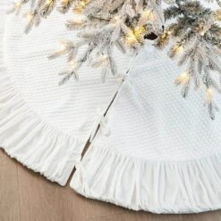 60 In. D Oversized Deluxe White Velvet Ruffled Christmas Tree Skirt 16 60 In. D Oversized Deluxe White Velvet Ruffled Christmas Tree Skirt -Christmas Decor Shop glitzhome christmas tree skirts 2020100004 66 1000