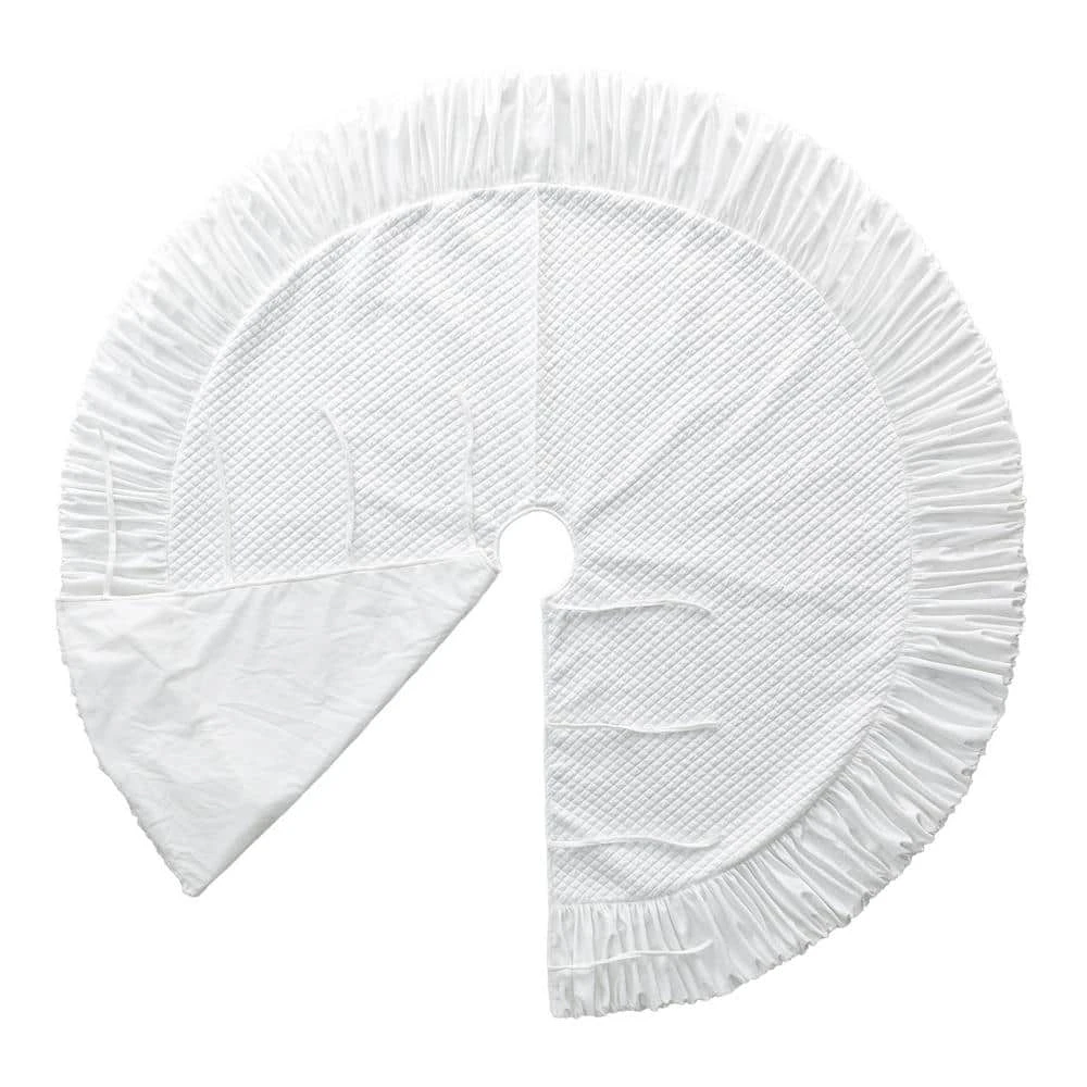 60 In. D Oversized Deluxe White Velvet Ruffled Christmas Tree Skirt 7 60 In. D Oversized Deluxe White Velvet Ruffled Christmas Tree Skirt - Image 5