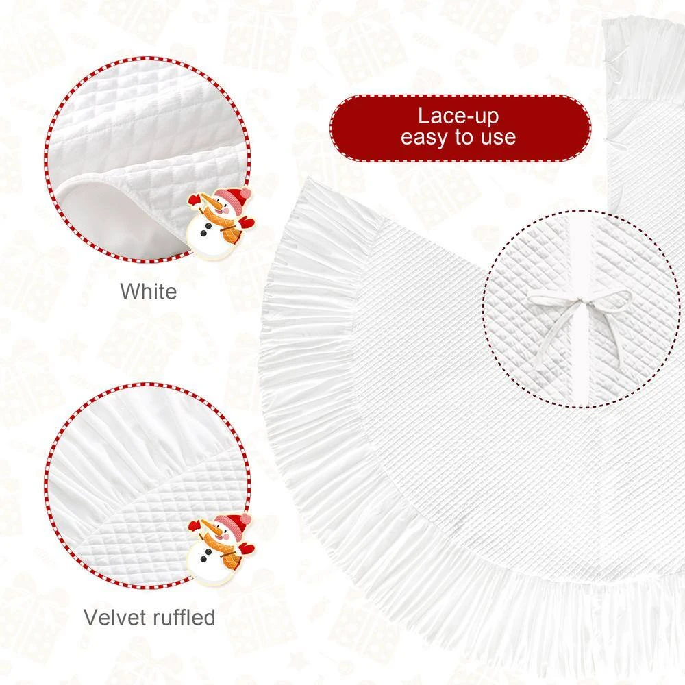 72 In. D Oversized Deluxe White Velvet Ruffled Christmas Tree Skirt 6 72 In. D Oversized Deluxe White Velvet Ruffled Christmas Tree Skirt - Image 4