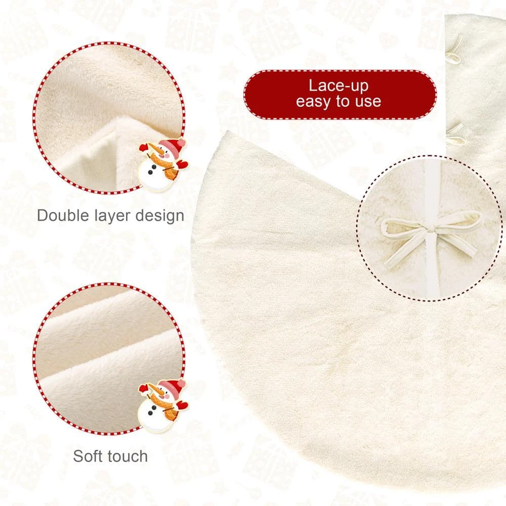 48 In. D White Reversible Faux Rabbit Fur/Korean Fleece Christmas Tree Skirt 7 48 In. D White Reversible Faux Rabbit Fur/Korean Fleece Christmas Tree Skirt - Image 5
