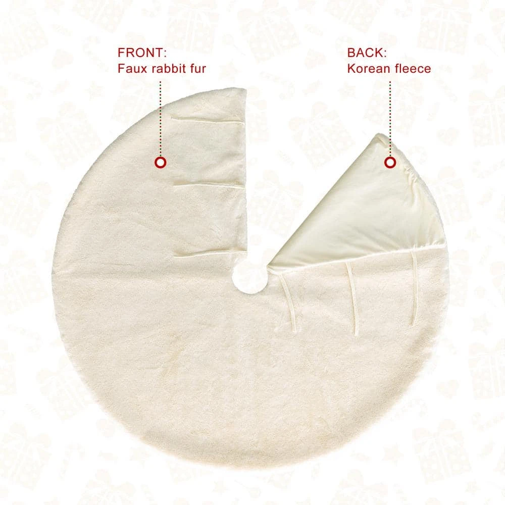 48 In. D White Reversible Faux Rabbit Fur/Korean Fleece Christmas Tree Skirt 8 48 In. D White Reversible Faux Rabbit Fur/Korean Fleece Christmas Tree Skirt - Image 6