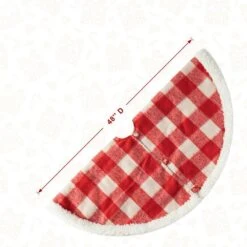 48 In. D Red And White Plaid Reversible Sherpa/Flannel Christmas Tree Skirt -Christmas Decor Shop glitzhome christmas tree skirts 2020100010 76 1000