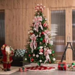 48 In. D Red And White Plaid Reversible Sherpa/Flannel Christmas Tree Skirt -Christmas Decor Shop glitzhome christmas tree skirts 2020100010 77 1000