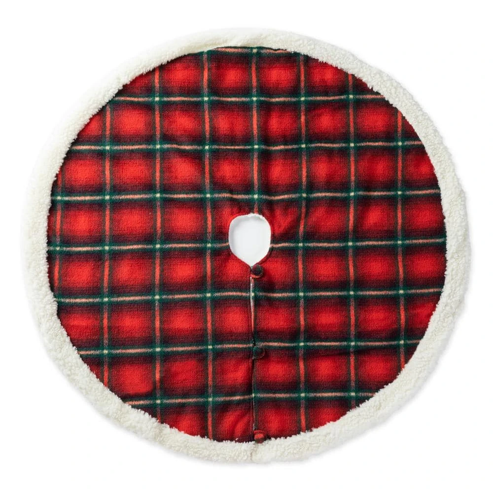 48 In. D Red And Black Plaid Reversible Sherpa/Flannel Christmas Tree Skirt 3 48 In. D Red And Black Plaid Reversible Sherpa/Flannel Christmas Tree Skirt