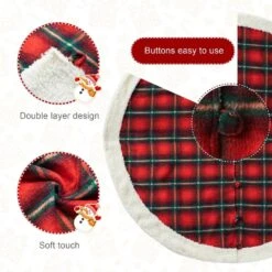 60 In. D Oversized Red And Black Plaid Reversible Sherpa/Flannel Christmas Tree Skirt -Christmas Decor Shop glitzhome christmas tree skirts 2020100012 1f 1000