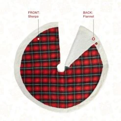 60 In. D Oversized Red And Black Plaid Reversible Sherpa/Flannel Christmas Tree Skirt -Christmas Decor Shop glitzhome christmas tree skirts 2020100012 44 1000