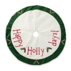 48 In. D Christmas Felt Dimensional Holly Leaves Tree Skirt