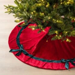 48 In. D Red Velvet Christmas Tree Skirt With Bows -Christmas Decor Shop glitzhome christmas tree skirts 2020100015 fa 1000