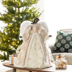 24 In. H Faux Fur & PVC Christmas Elegant African American Angel Tree Topper -Christmas Decor Shop glitzhome christmas tree toppers 2010100093 31 1000