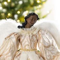 24 In. H Faux Fur & PVC Christmas Elegant African American Angel Tree Topper -Christmas Decor Shop glitzhome christmas tree toppers 2010100093 4f 1000
