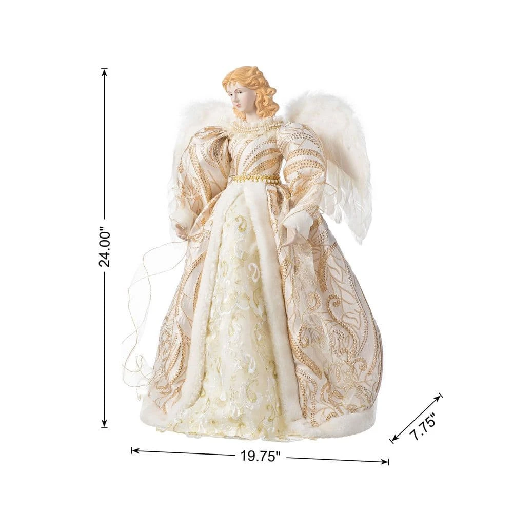 24 In. H Faux Fur & PVC Christmas Elegant Angel Tree Topper With Porcelain Face 6 24 In. H Faux Fur & PVC Christmas Elegant Angel Tree Topper With Porcelain Face - Image 4