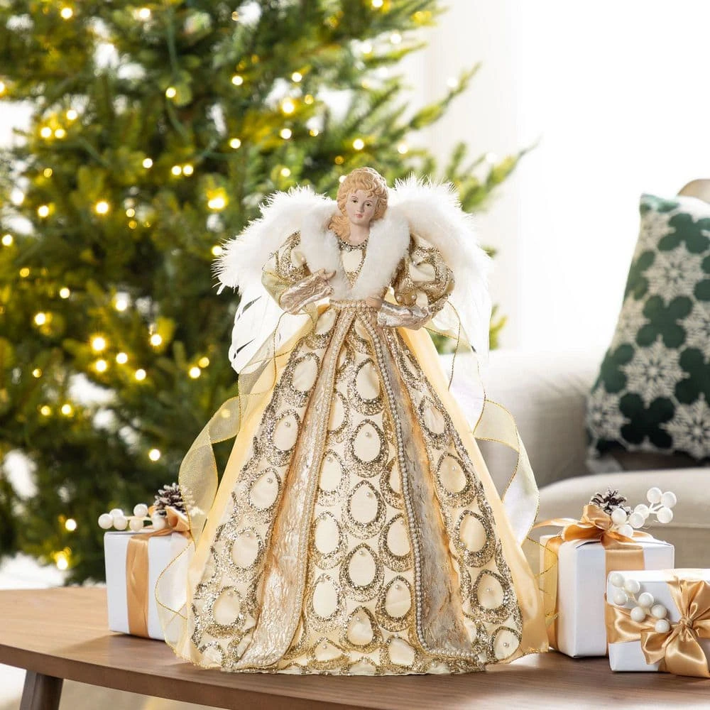 18.5 In. H Faux Fur & PVC Christmas Elegant Angel Tree Topper With Porcelain Face 9 18.5 In. H Faux Fur & PVC Christmas Elegant Angel Tree Topper With Porcelain Face - Image 7