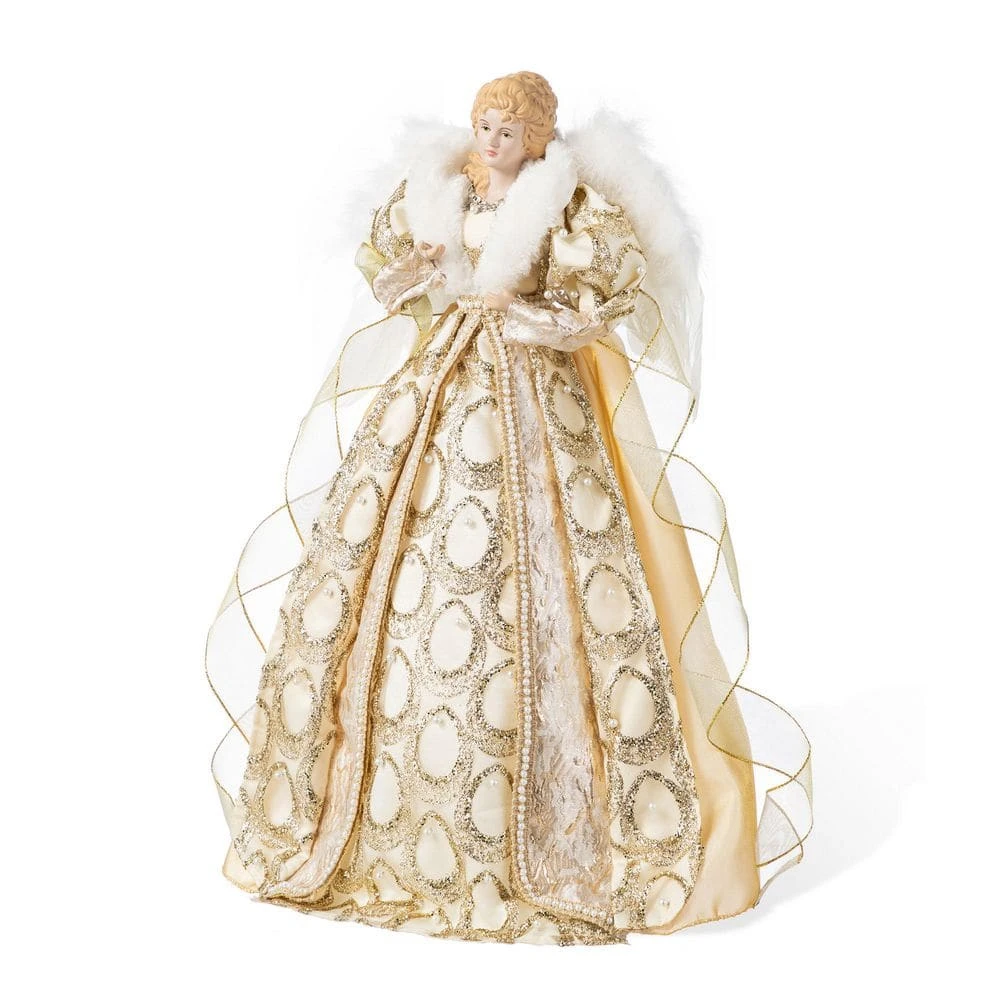 18.5 In. H Faux Fur & PVC Christmas Elegant Angel Tree Topper With Porcelain Face 3 18.5 In. H Faux Fur & PVC Christmas Elegant Angel Tree Topper With Porcelain Face