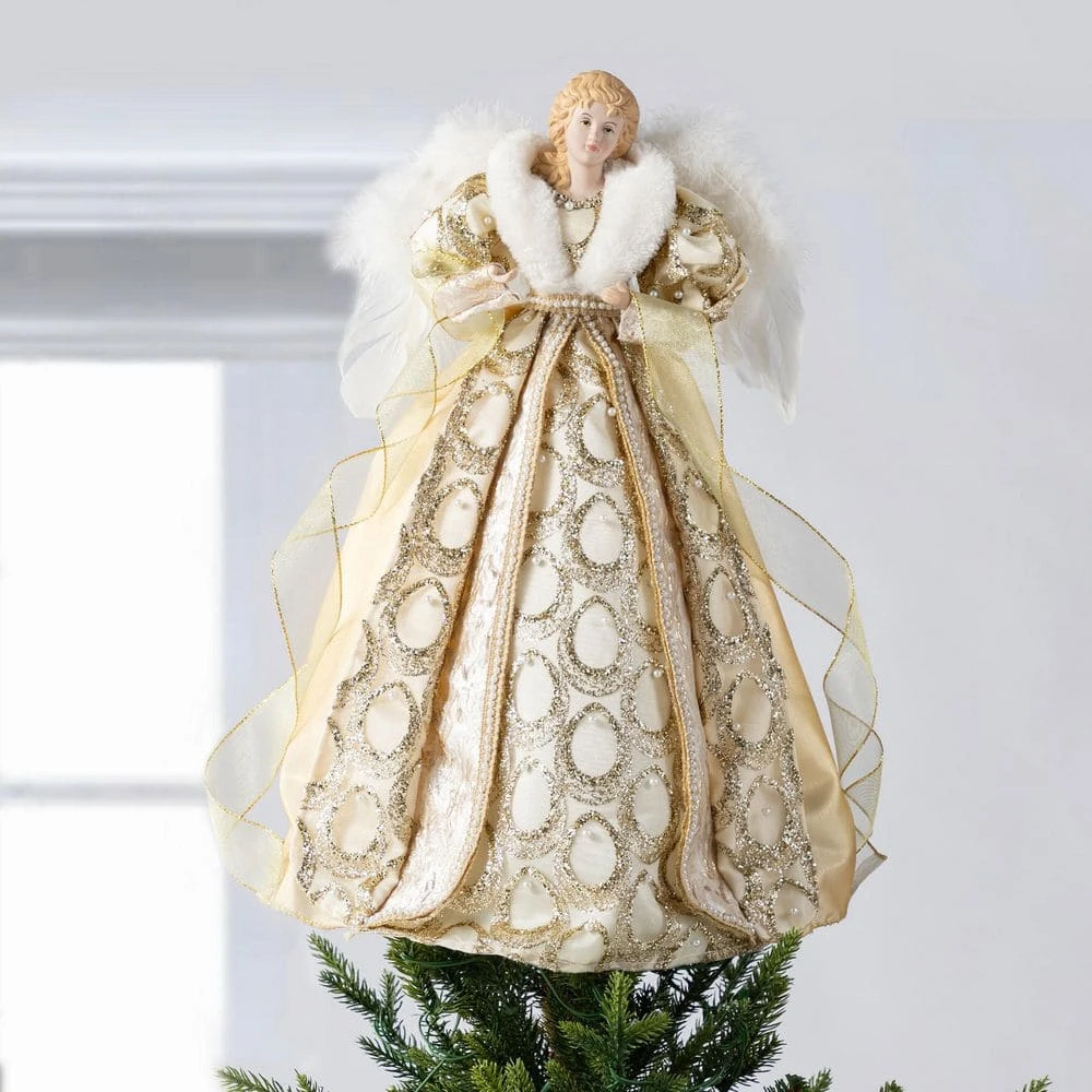 18.5 In. H Faux Fur & PVC Christmas Elegant Angel Tree Topper With Porcelain Face 4 18.5 In. H Faux Fur & PVC Christmas Elegant Angel Tree Topper With Porcelain Face - Image 2