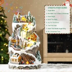 15.50 In. Lighted Skiing Moutain Resin Christmas Village With Movement And Music -Christmas Decor Shop glitzhome christmas villages 2040200001 1f 1000