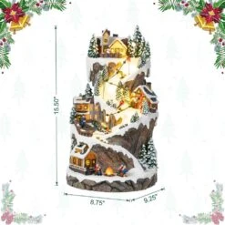 15.50 In. Lighted Skiing Moutain Resin Christmas Village With Movement And Music -Christmas Decor Shop glitzhome christmas villages 2040200001 4f 1000