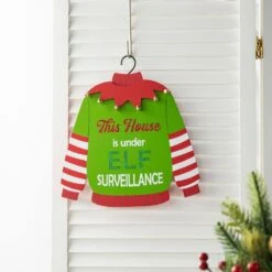 13.25 In. H Wooden Christmas Elf Word Sign Door Hanger (KD) -Christmas Decor Shop glitzhome christmas wall decorations 2010000034 fa 1000