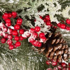 24 In. Artificial Dia Flocked Pinecone And Berry Wreath With Wooden Tobacco Basket -Christmas Decor Shop glitzhome christmas wreaths 1115203522 1f 1000