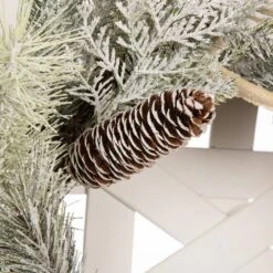 24 In. Artificial Dia Flocked Pinecone And Antler Wreath With Wooden Tobacco Basket -Christmas Decor Shop glitzhome christmas wreaths 1115203532 1f 1000