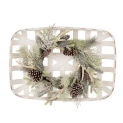 24 In. Artificial Dia Flocked Pinecone And Antler Wreath With Wooden Tobacco Basket -Christmas Decor Shop glitzhome christmas wreaths 1115203532 fa 1000