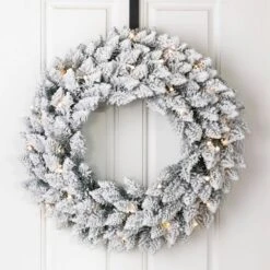 24 In. D Pre-Lit Snow Flocked Artificial Christmas Wreath With Warm White LED Light -Christmas Decor Shop glitzhome christmas wreaths 2010000008 31 1000