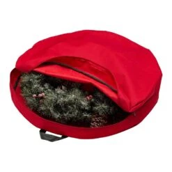 24 In. Dia Pre-Lit Snow Flocked Christmas Wreath And 9 Ft. L Garland Set With 30 In. Dia Red Canvas Storage Bag 12 24 In. Dia Pre-Lit Snow Flocked Christmas Wreath And 9 Ft. L Garland Set With 30 In. Dia Red Canvas Storage Bag -Christmas Decor Shop glitzhome christmas wreaths 2010300018 1f 1000