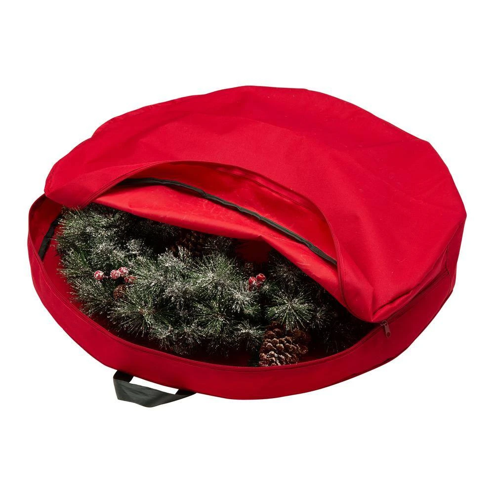 24 In. Dia Pre-Lit Snow Flocked Christmas Wreath And 9 Ft. L Garland Set With 30 In. Dia Red Canvas Storage Bag 6 24 In. Dia Pre-Lit Snow Flocked Christmas Wreath And 9 Ft. L Garland Set With 30 In. Dia Red Canvas Storage Bag - Image 4
