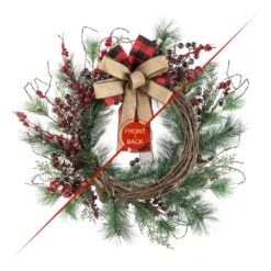24 In. D Unlit Frosted Berry, Pine With Bowknot Artificial Christmas Wreath 15 24 In. D Unlit Frosted Berry, Pine With Bowknot Artificial Christmas Wreath -Christmas Decor Shop glitzhome christmas wreaths 2010500002 4f 1000