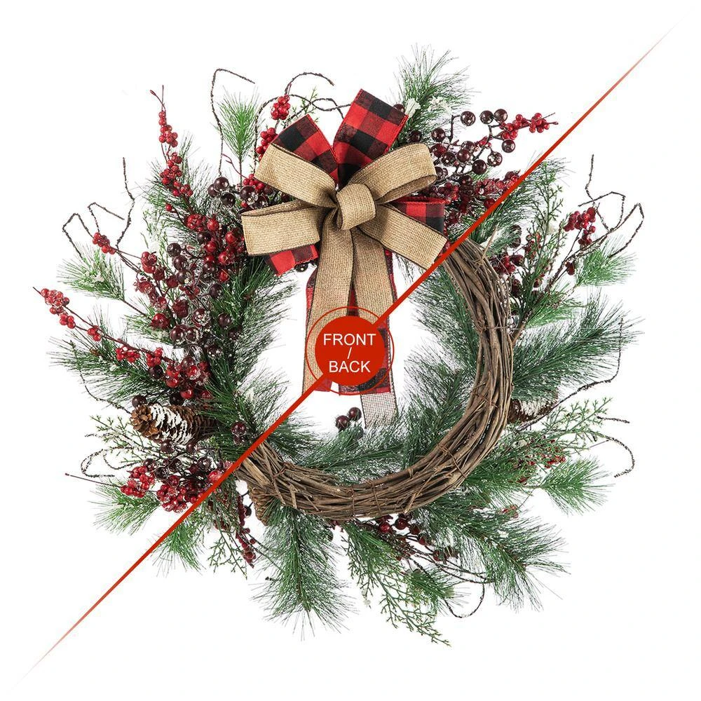 24 In. D Unlit Frosted Berry, Pine With Bowknot Artificial Christmas Wreath 7 24 In. D Unlit Frosted Berry, Pine With Bowknot Artificial Christmas Wreath - Image 5